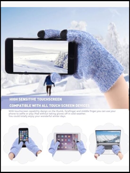 Winter Beanie Hat Touchscreen Gloves Long Scarf Set Fleece Lined main image 6